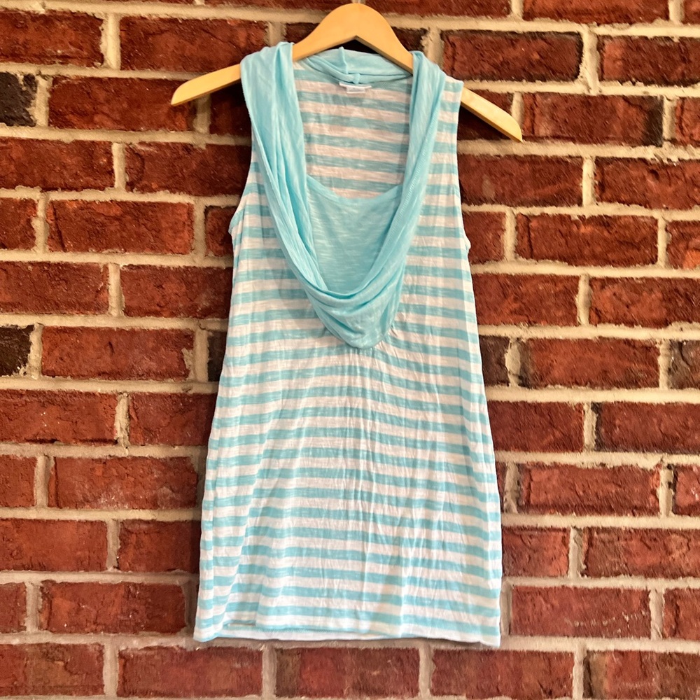 Motherhood Maternity aqua and white striped sleeveless cowl neck top